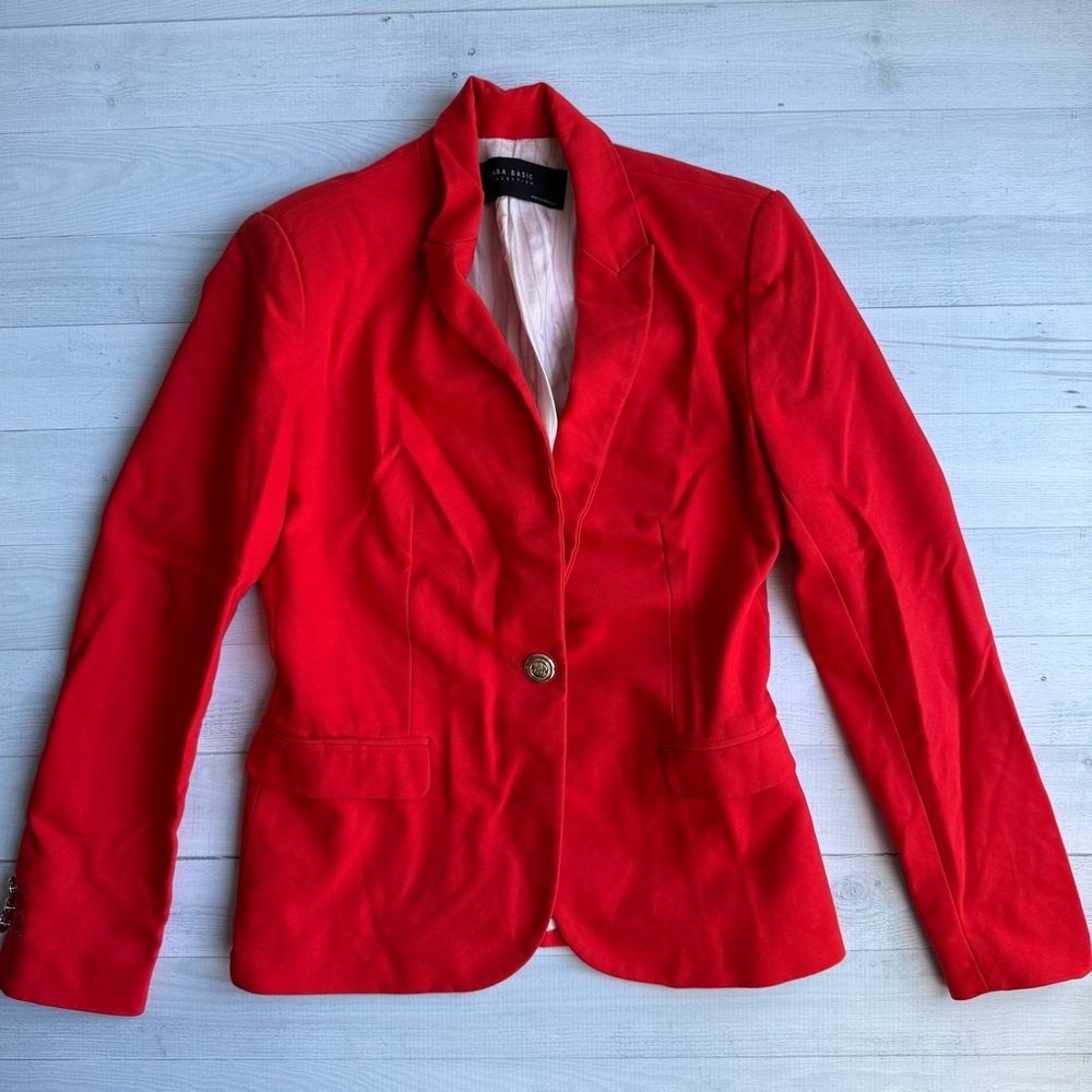 Zara Basic Collection Bright Red Women's Blazer S… - image 1